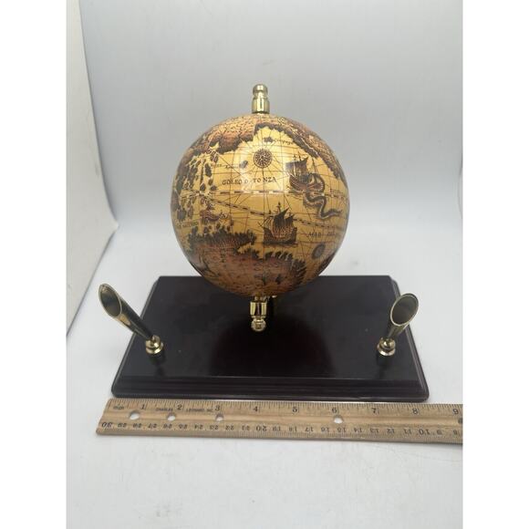 Revolving Antique Globe Double Pen Holder - For Desktop - Picture 2 of 6